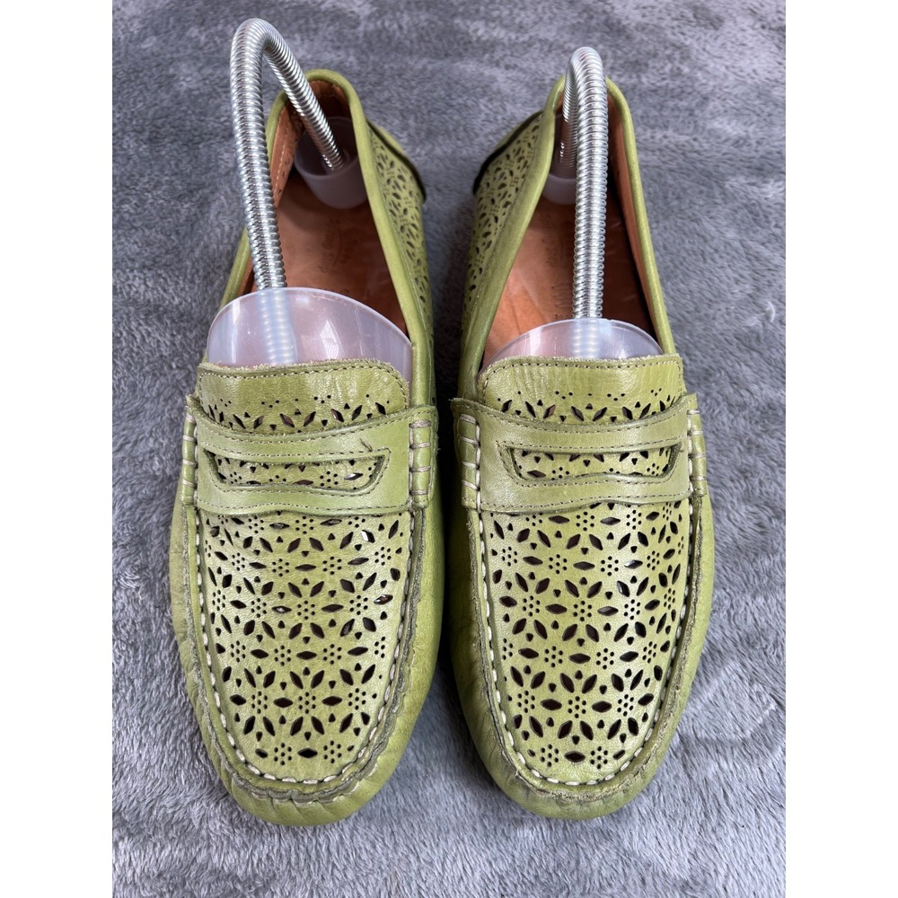 Spring Step Crain Driving Penny Loafer 9/40 Green Laser Cut Leather Shoes